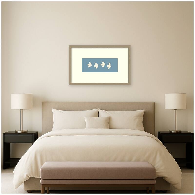 Kate and Laurel Minimalist Birds Panel Blue by Laura Moss Framed Wall Art Print
