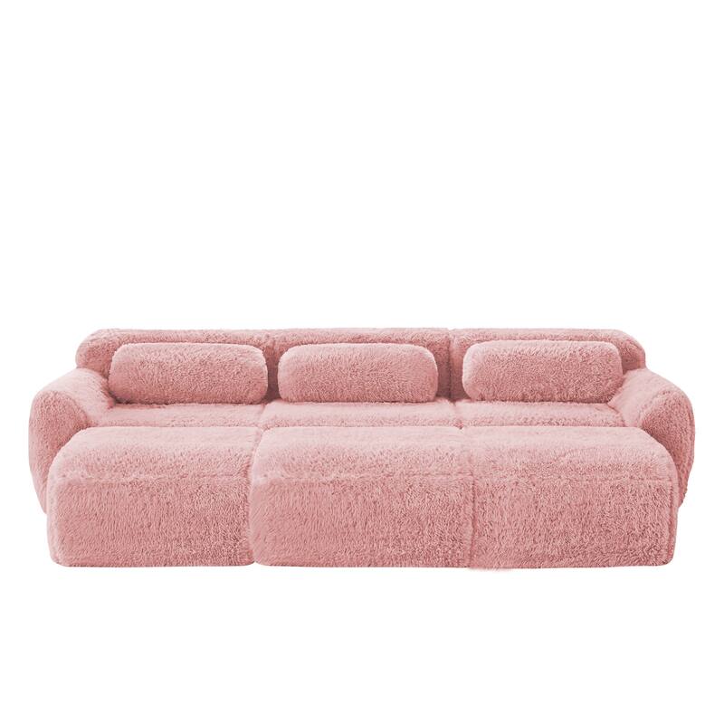 Sectional Sleeper Sofa Set, 3-Seater Modular Convertible Couch with 3 Ottomans, Boneless Sectional Sofa Bed