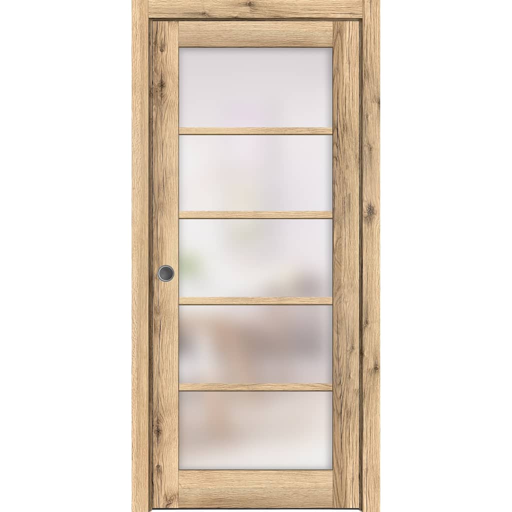 SartoDoors Quadro 4002 | Interior French Doors French Door | Solid Wood w/ Glass | Hardware Set | 18x80, Oak
