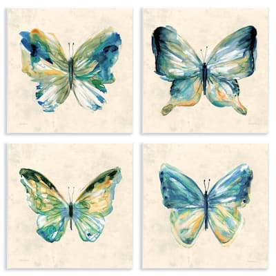 Stupell Abstract Green Butterflies Wall Plaque Art Design By Carol Robinson (Set of 4)