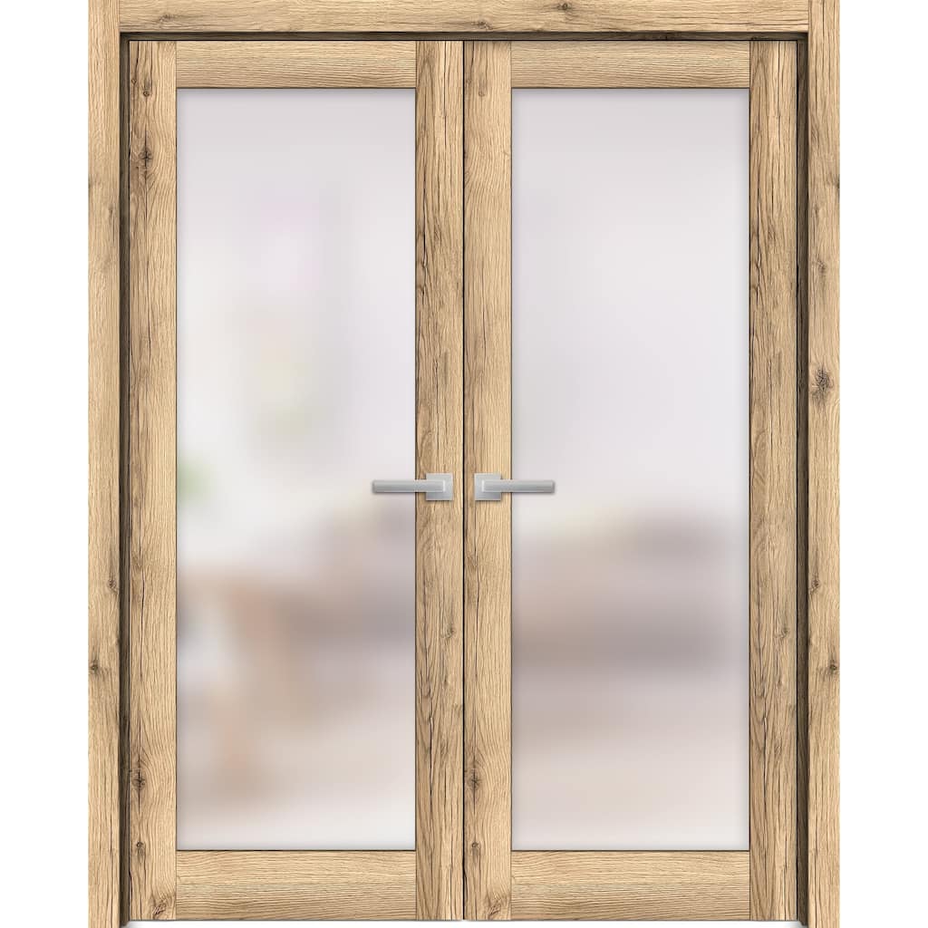 SartoDoors Planum 2102 | Interior French Doors Double French | Solid Wood w/ Glass | Slab Only | 36x80, Oak