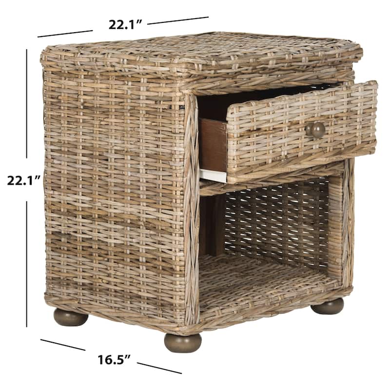 SAFAVIEH Epiphanie Wicker One Drawer Natural Kubu Grey Nightstand