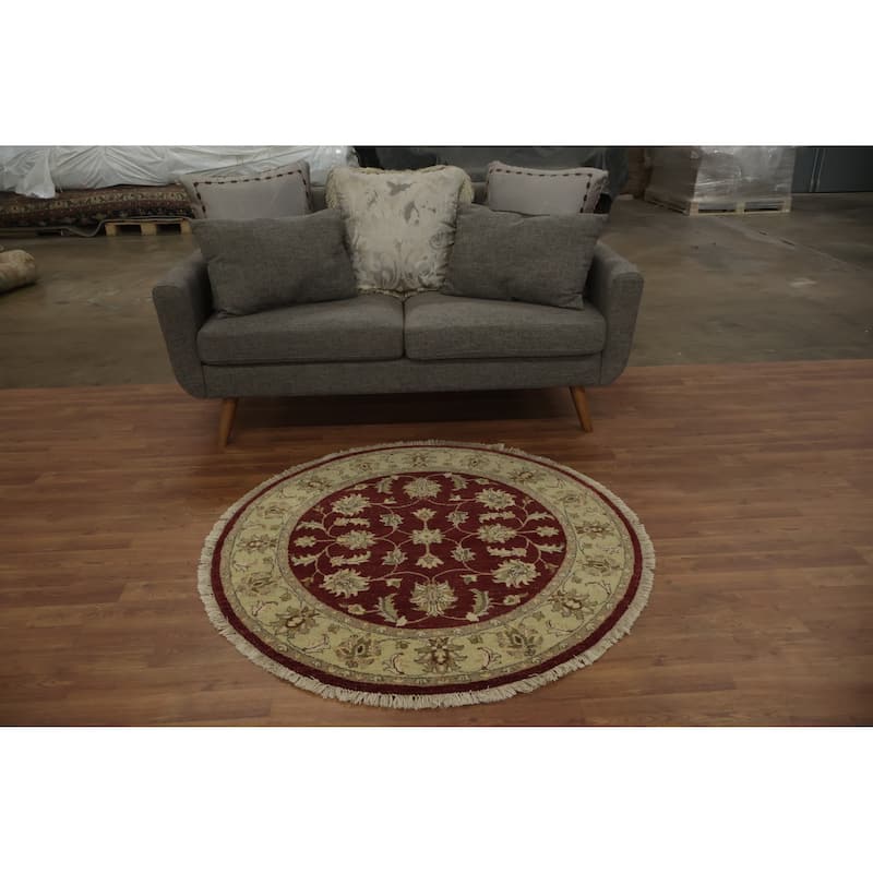 Hand Knotted Oriental 100% Wool Carpet Traditional All-Over Red Peshawar Area Rug - 4' 0'' X 4' 0''