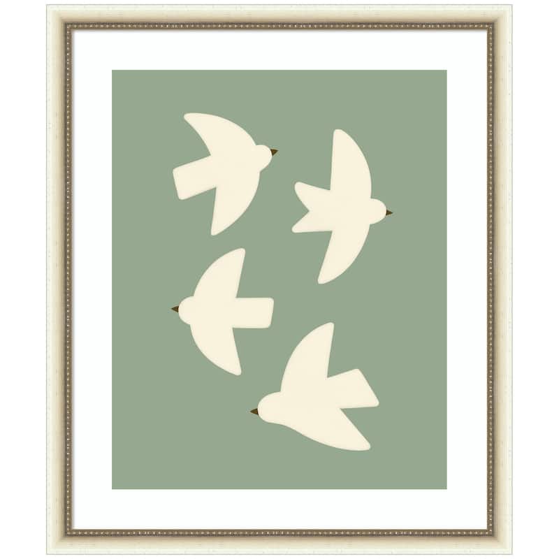 Kate and Laurel Minimalist Birds Poster 4 Green by Laura Moss Framed Wall Art Print - 22x26