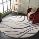 preview thumbnail 151 of 213, SAFAVIEH Florida Shag Sigtraud Abstract Waves 1.2-inch Thick Rug 12' Round - Cream/Blue - Round