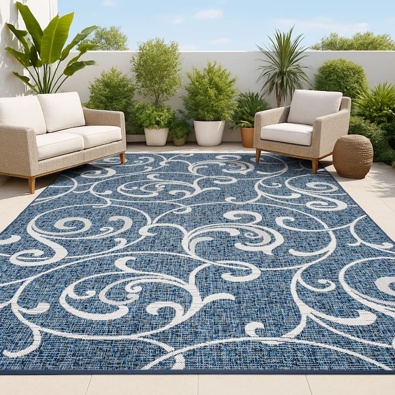 JONATHAN Y Isla Traditional Classic All-Over Scroll Green/Cream Indoor/Outdoor Area Rug