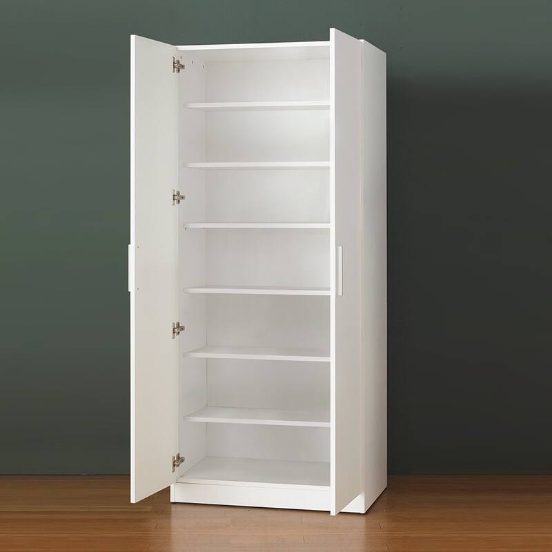 Mia Tall Shoe Cabinet with Six Shelves in White