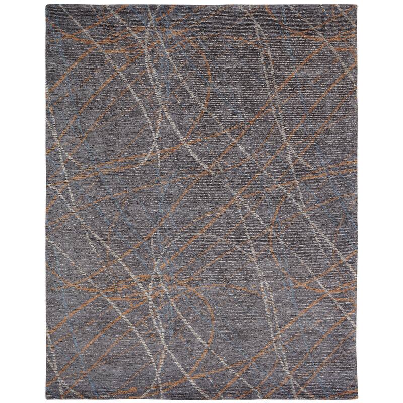 Modern Grey Hand-Knotted Wool & Viscose Area Rug - 3' x 5' - Grey