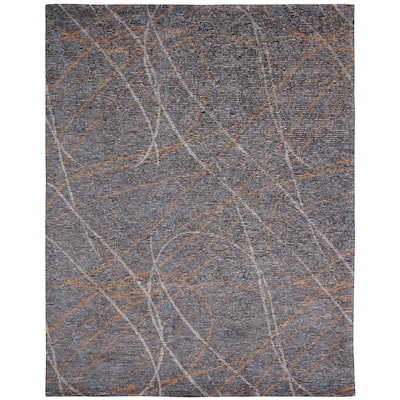 Modern Grey Hand-Knotted Wool & Viscose Area Rug