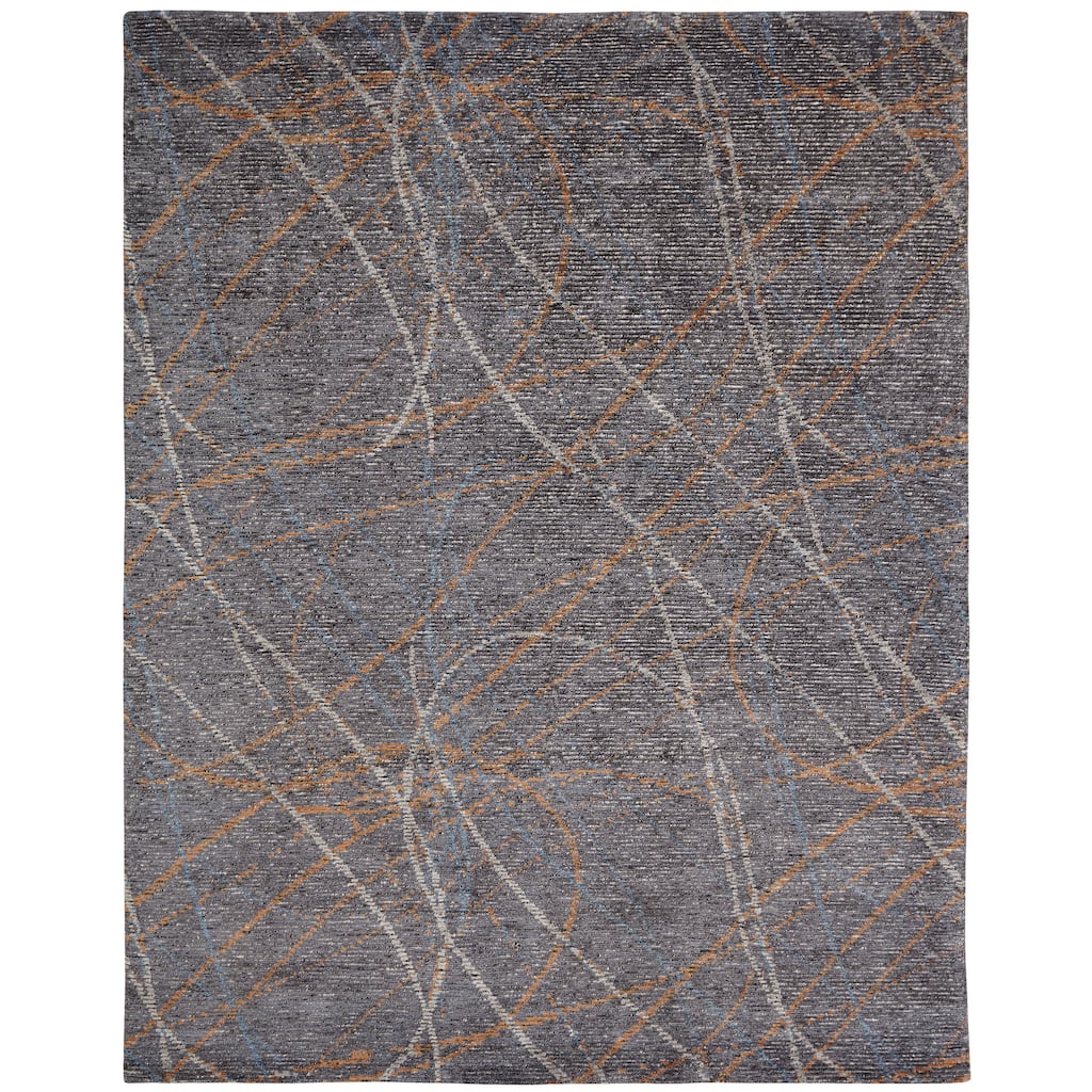 Modern Grey Hand-Knotted Wool & Viscose Area Rug