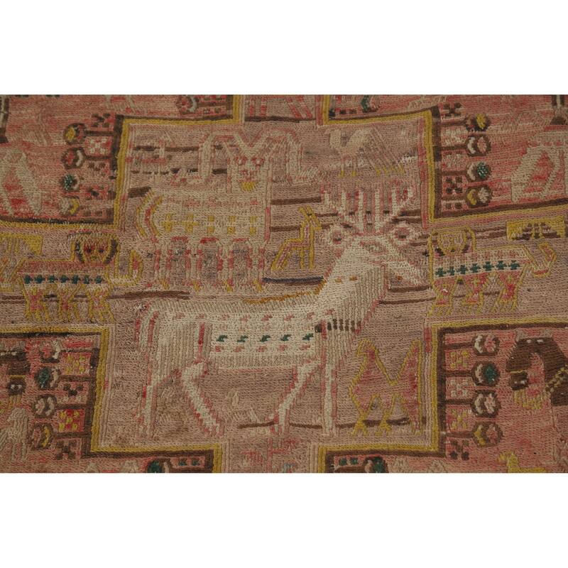 Hand Woven Oriental 100% Wool Carpet Traditional Tribal Pink Sumak Runner Rug - 10' 2'' X 3' 9''