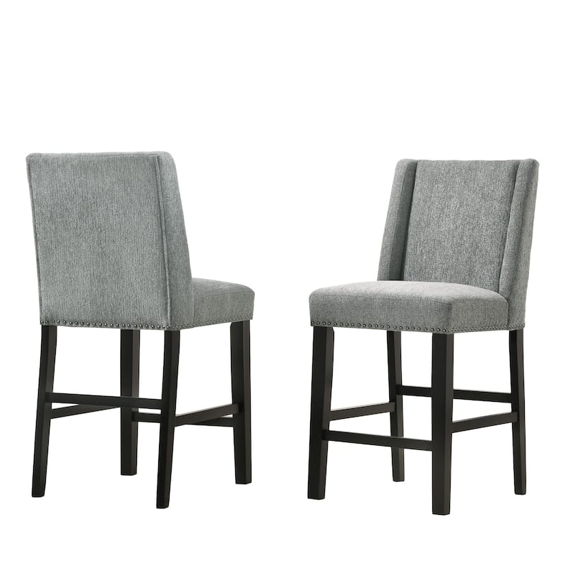 Set of 2 Gray and Brown Upholstered Counter Stools 41.5"