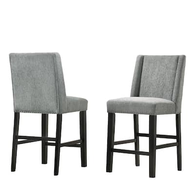 Set of 2 Gray and Brown Upholstered Counter Stools 41.5"