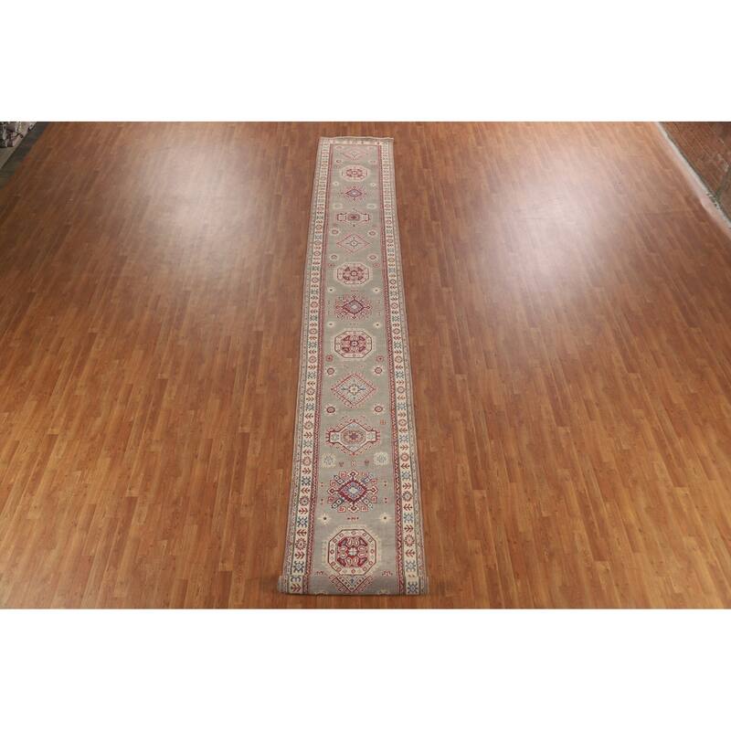 Kazak Runner Rug Handmade Geometric Wool Carpet - 2'9" x 19'3"