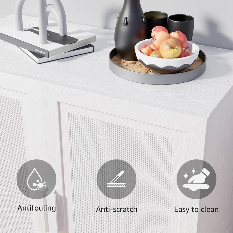 Modular Sideboard Cabinet with Storage Farmhouse Buffet Cabinet with Rattan Panels for Living Room Kitchen Dining Room Entryway