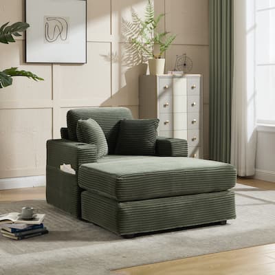 Corduroy Upholstered Chaise Lounge Sofa,Magazine bag,Detachable Cushions Deep Seat for Living Room Office