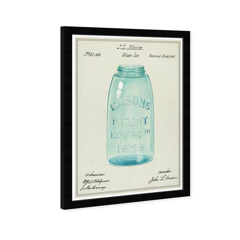 Wynwood Studio Prints Food and Cuisine Mason Jar Farm Patent Blue and Teal Farmhouse Wall Art Canvas Print