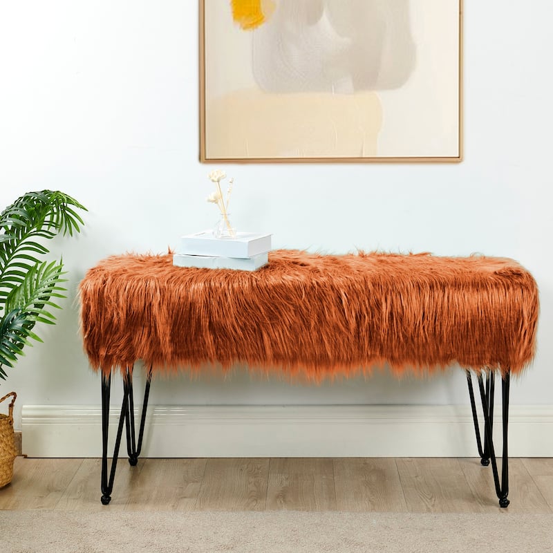 Mongolian Fauxfur Ottoman