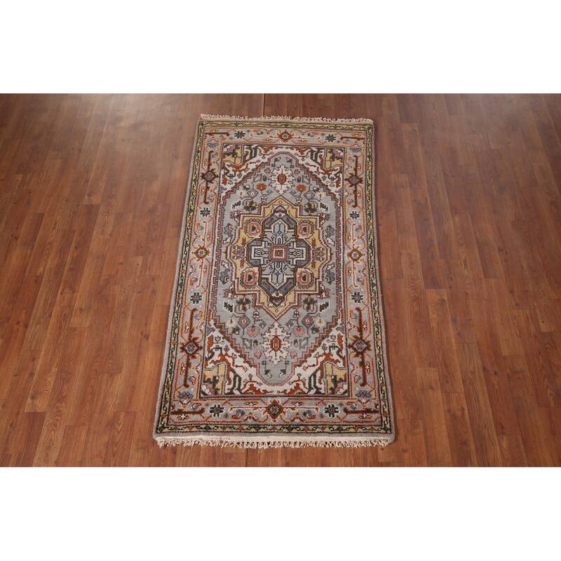 Gray Geometric Heriz Serapi Oriental Accent Rug Handmade Wool Carpet - 2'10"x 5'5"