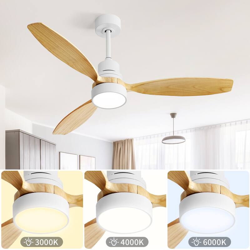 Farmhouse 52 Inch Reversible DC Motor Ceiling Fan with LED Light & Remote Control, Wooden Ceiling Fan Chandelier