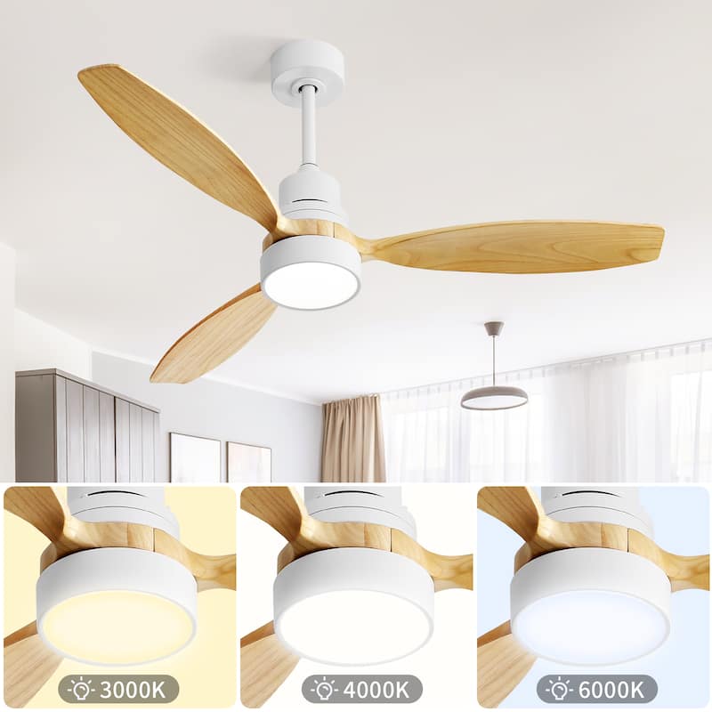 Modern Ceiling Fan Light with Adjustable Lighting and Remote Control, Wooden Blades for Bedroom and Lounge Area