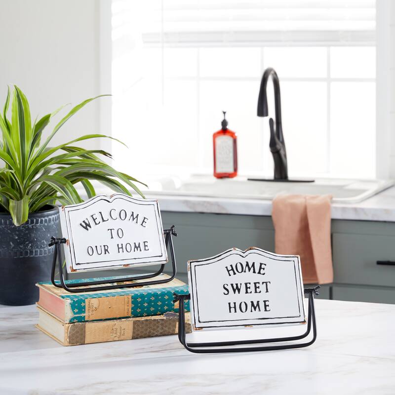 White Iron Farmhouse Decorative Sign (Set of 2) - 2 x 11 x 7