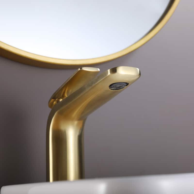 11"H Solid Brass Single-Handle Single Hole Bathroom Vessel Sink Faucet