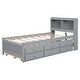 preview thumbnail 11 of 9, Superior Quality Captain Bed with Type-C USB Ports, Wood Platform Twin Bed Frame with LED Light Headboard & Trundle, Grey