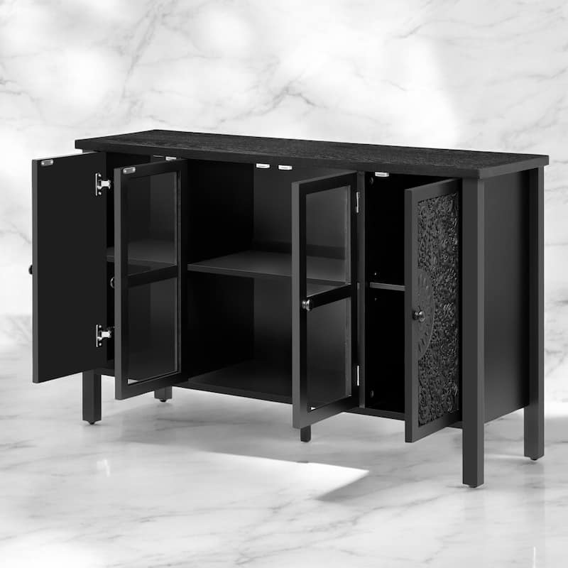 47.2" Retro TV Stand for TVs up to 43 Inches, Media Console with Glass Cabinet Doors, 3 Spacious Cabinets, Adjustable Shelves