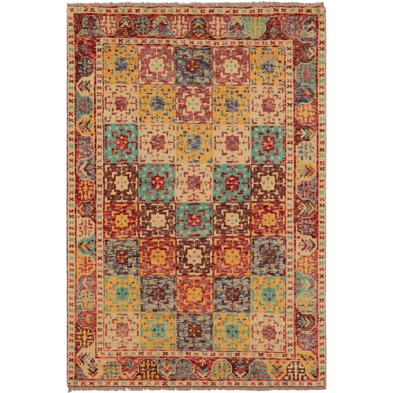 Bohemian Balochi Woodward Red/Beige Hand Knotted Wool Rug - 4'3'' x 6'0''