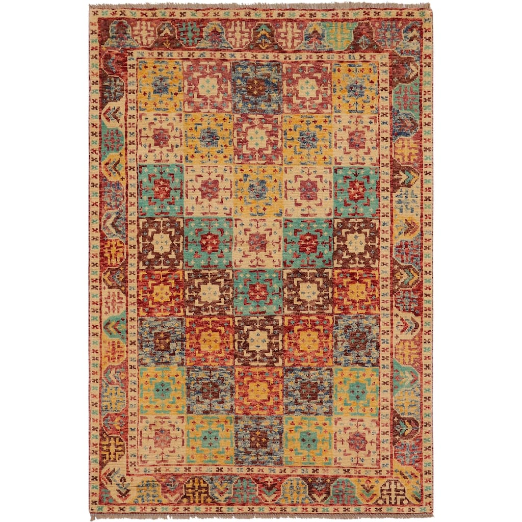 Bohemian Balochi Woodward Red/Beige Hand Knotted Wool Rug - 4'3'' x 6'0''