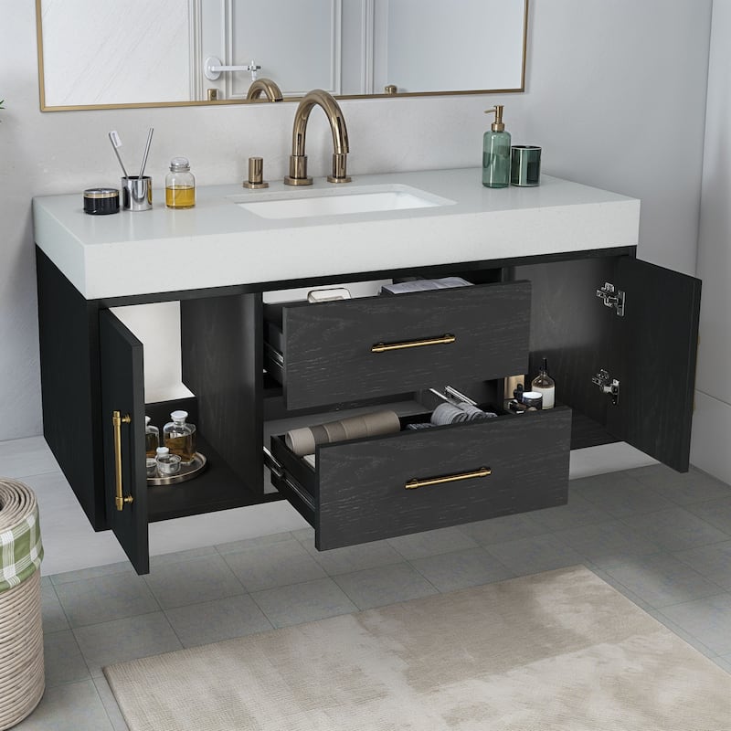 Moasis 40"/48" Wide Floating Wall Mounted Bathroom Vanity with 2 Drawers & 2 Storage Cabinet