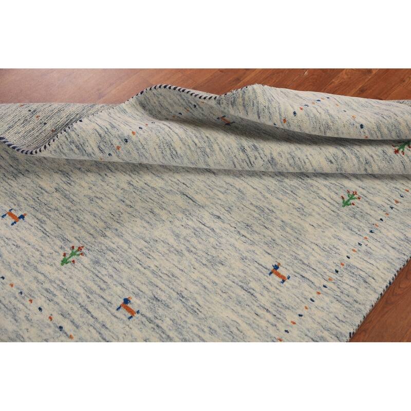 Tribal Gabbeh Area Rug Hand-Knotted Beige Modern Wool Carpet - 3'11" x 5'10"
