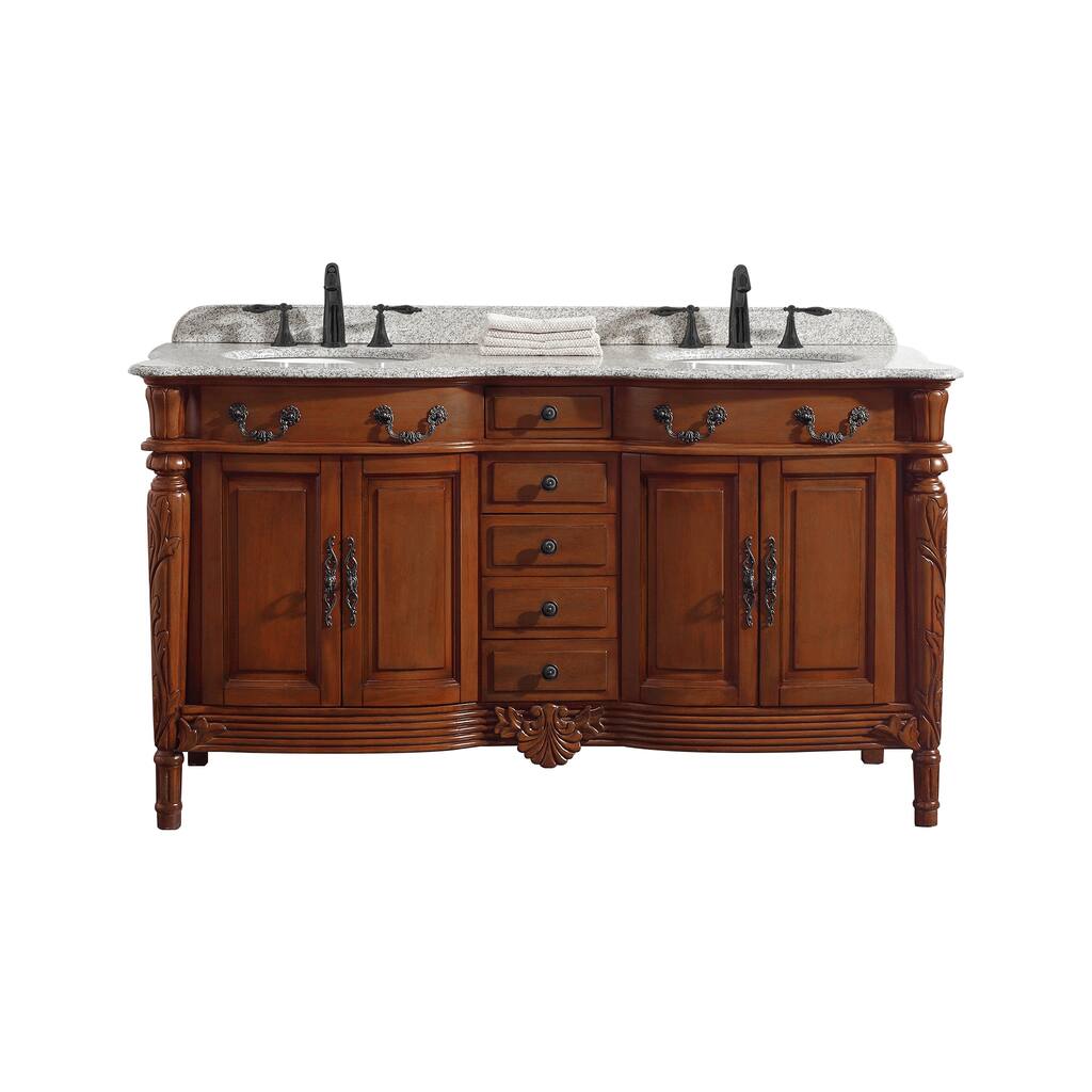 Karen 60 in. Vanity in Chestnut with Granite Vanity Top in Beige