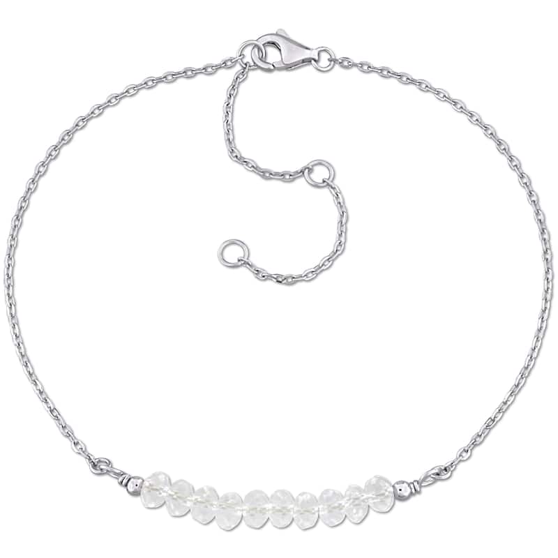 Miadora 4mm White Topaz beads 0.73ct TGW Bracelet in 1 mm Rolo Chain in Sterling Silver