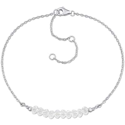 Miadora 4mm White Topaz beads 0.73ct TGW Bracelet in 1 mm Rolo Chain in Sterling Silver
