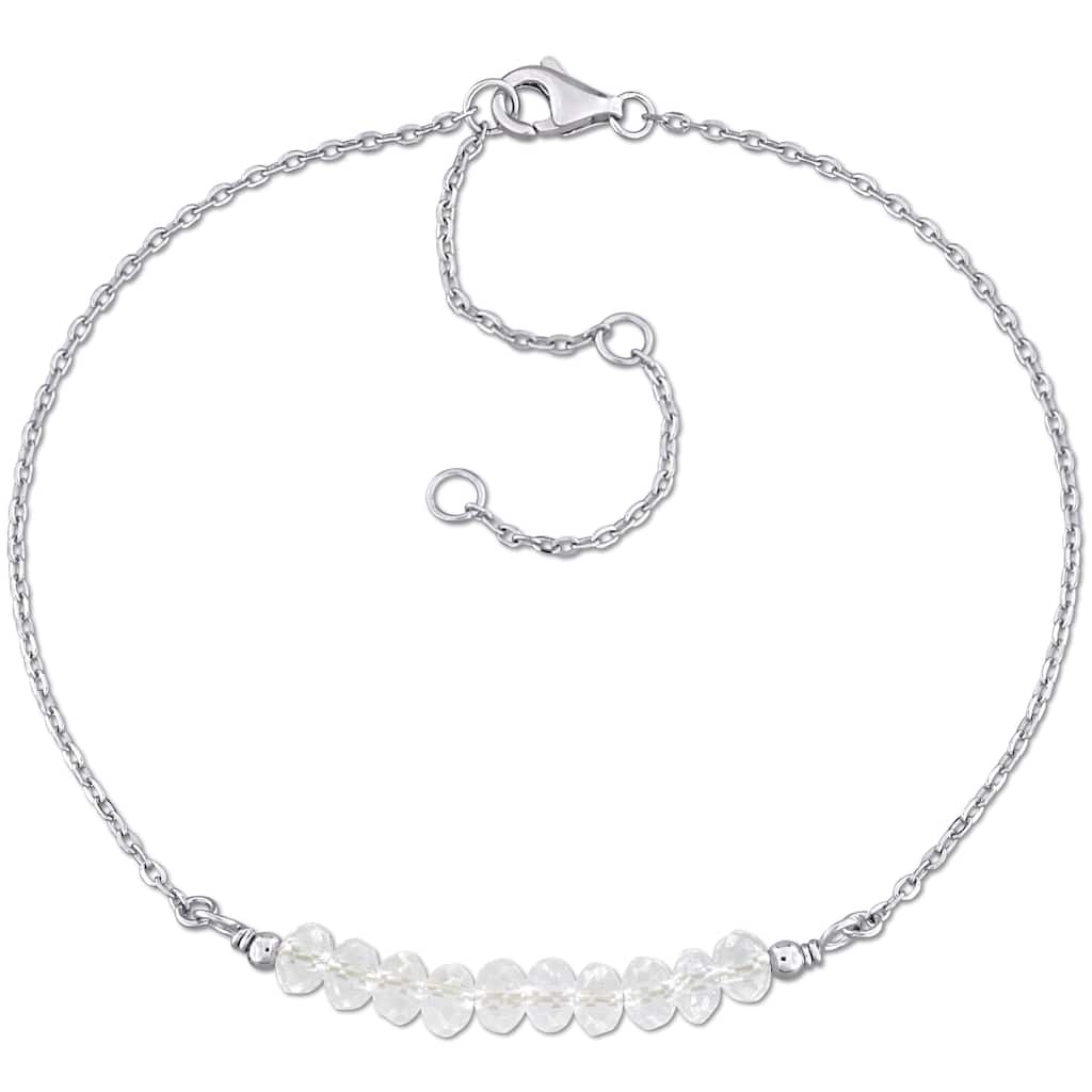 Miadora 4mm White Topaz beads 0.73ct TGW Bracelet in 1 mm Rolo Chain in Sterling Silver