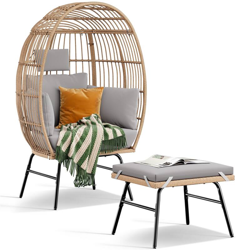 Outdoor Garden Wicker Egg Chair And Footstool Patio Chaise