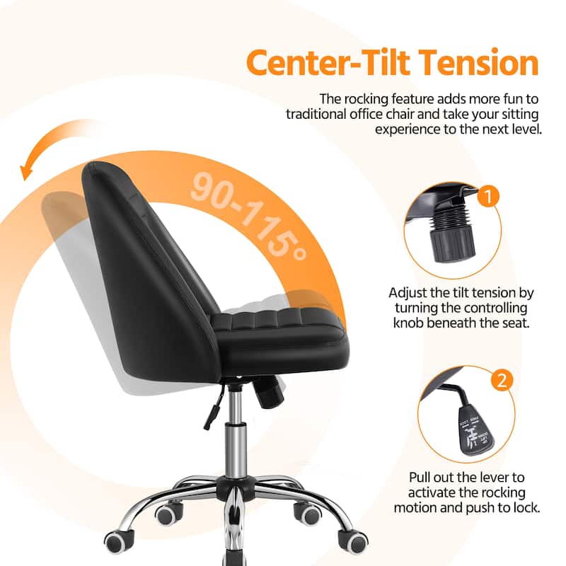Yaheetech Faux Leather Mid Back Desk Chair Modern Tufted Armless Office Chair