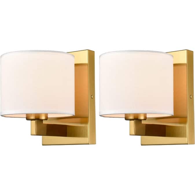 2 pack brass gold wall sconces industrial wall lamp with fabric shade