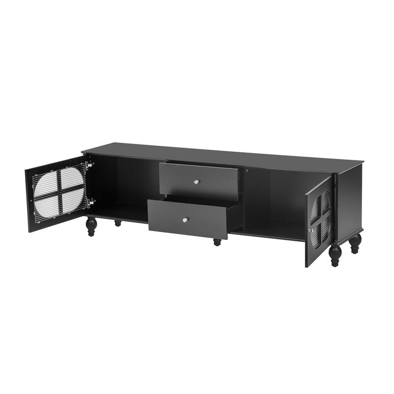 68.9" Rectangular Wooden TV Stand with Fluted Glass Doors, for TVs up to 75", Media Storage Console with 2 Drawers