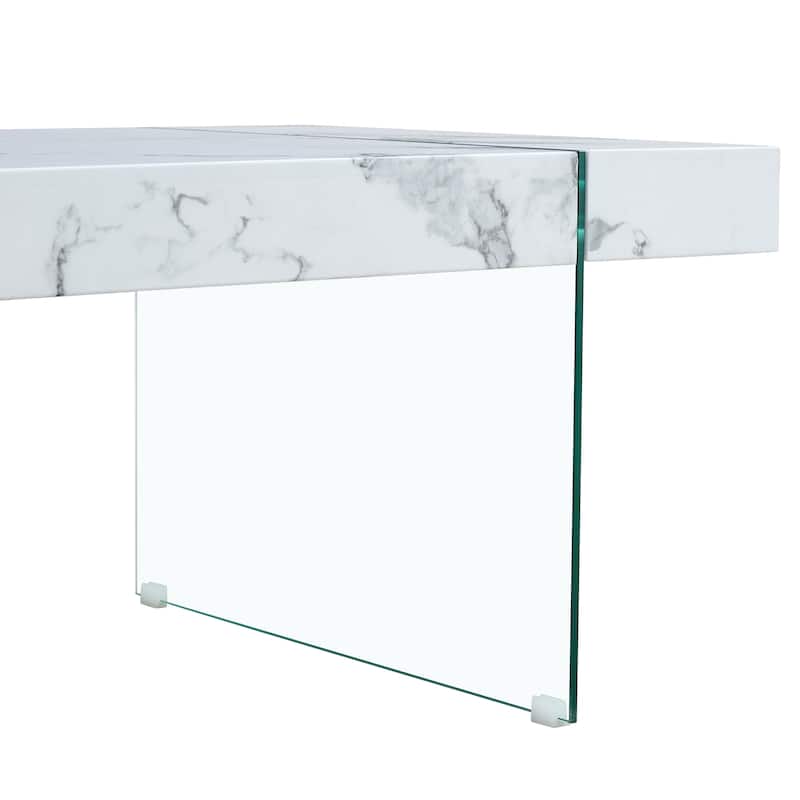 Rectangular Coffee Table with Tempered Glass Legs Wood Side Tables Wood Center Tables for Living Room Reception Room