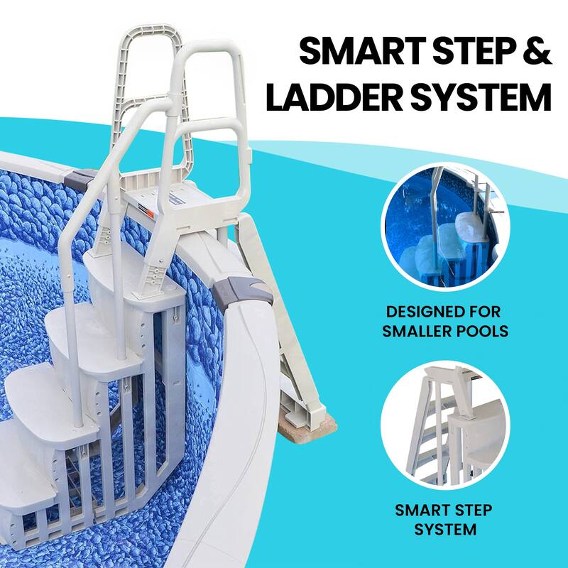 Main Access 48-54 Inch Adjustable Above Ground Swimming Pool Smart Step and Ladder Entry System with Handrails, Taupe - 86