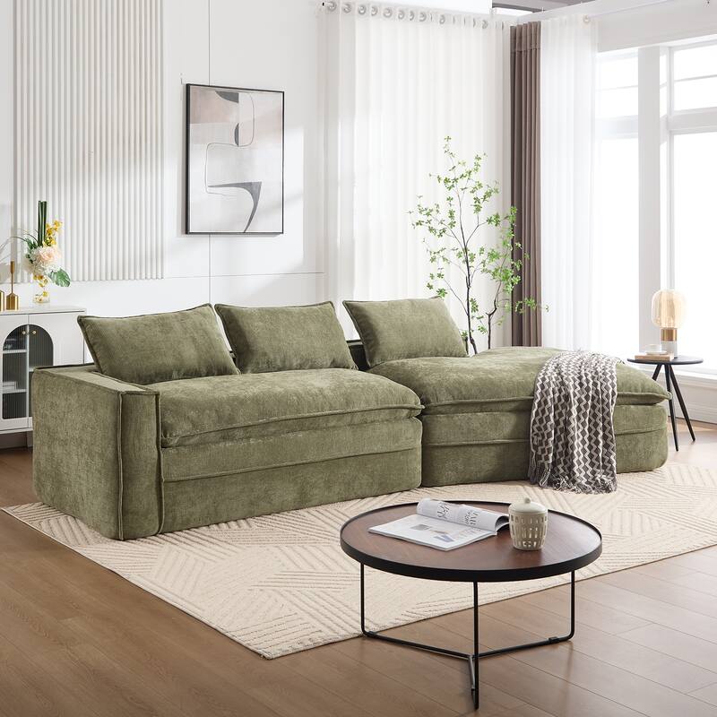 Modular Deep Seat Sectional Sofa with Chaise Lounge, Fabric Upholstered Cloud Boneless Couch, High-Density Sponge Floor Sofa