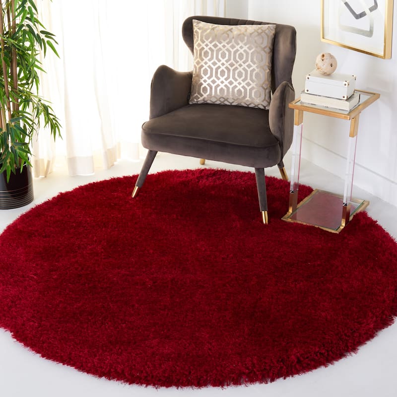 SAFAVIEH Bahija Rudina Luxe Shaggy 3 inch-thick Area Rug - 8' Round - Red