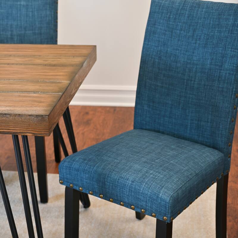 Wooden Dining Table with Metal Hairpin Legs, Vintage Table and Chair Set, Upholstered Side Chairs with Nailhead Trim