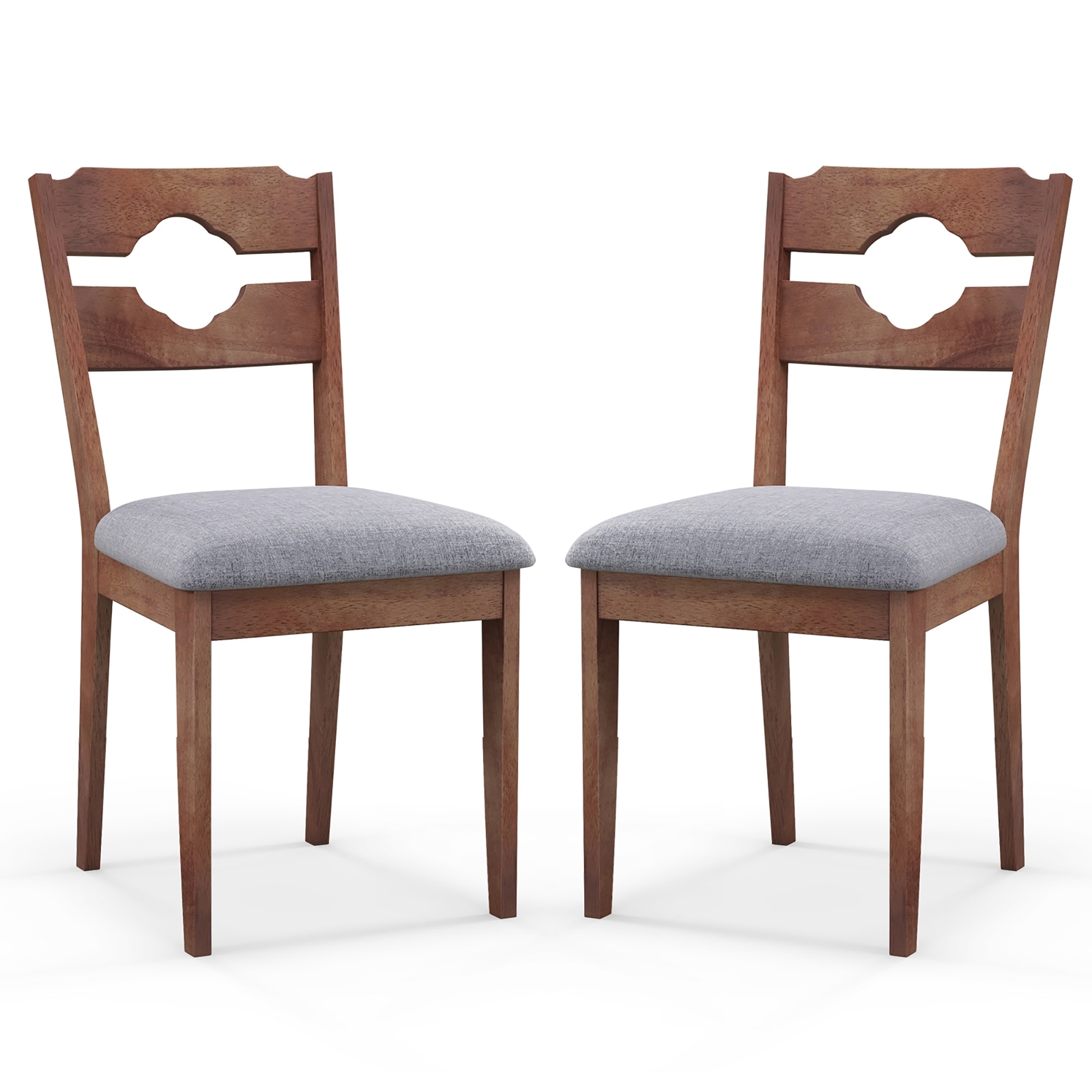 Gymax Set of 2 Dining Chair w/ Padded Seat High Back Rubber Wood Frame