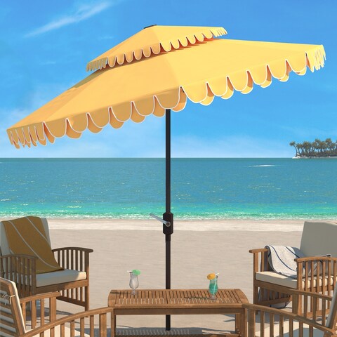 SAFAVIEH Outdoor Living Elegant Valance 9Ft Double Top Umbrella.