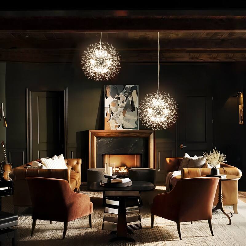8/ 9-Light Modern Glam Sputnik Firework Pendant Sphere Starburst Chandelier with Crystal Beaded