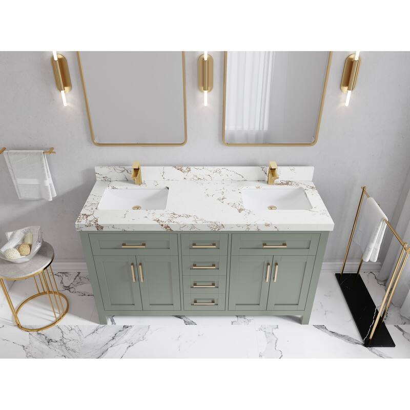 Willow Collections 60 in. W x 22 in. D Cambridge Double Sink Bathroom Vanity with Countertop - 2"Viola Gold - Evergreen
